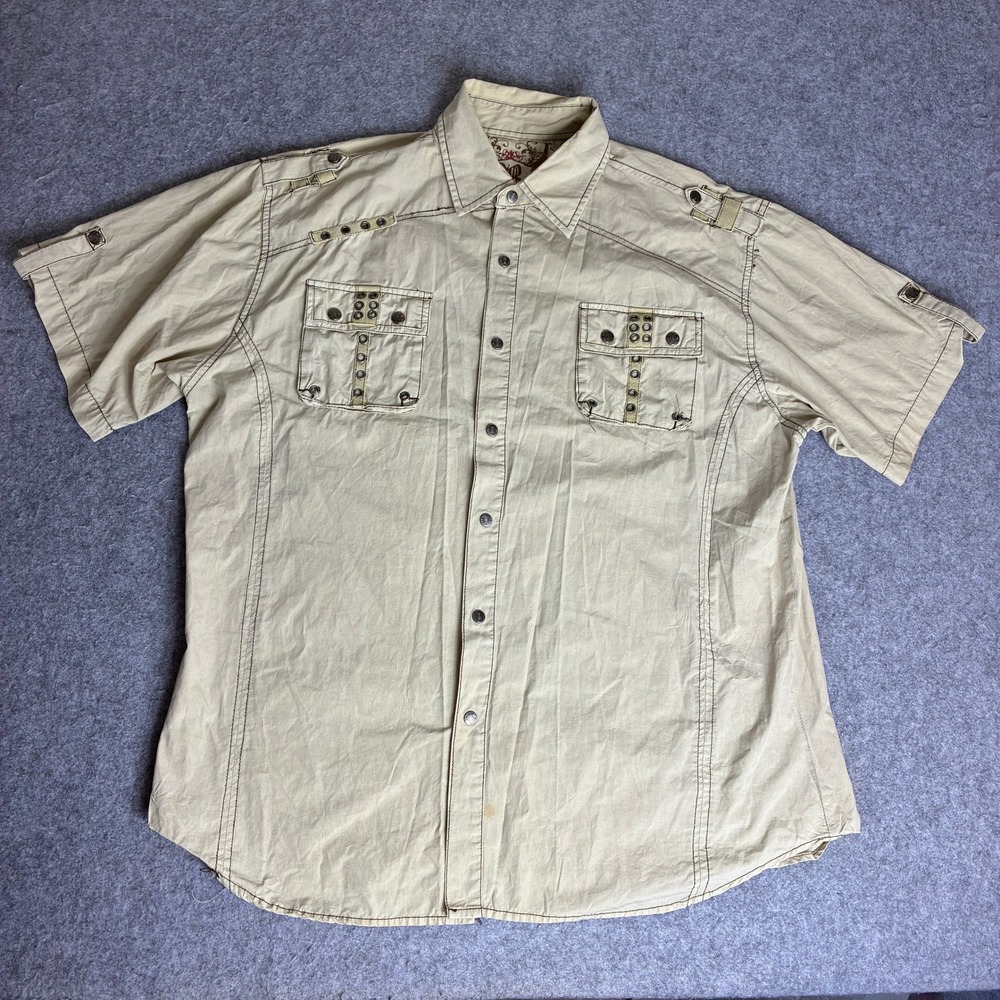 Brooklyn Basement Mens XXL Khaki Tan Safari Military Button Shirt Short Sleeve